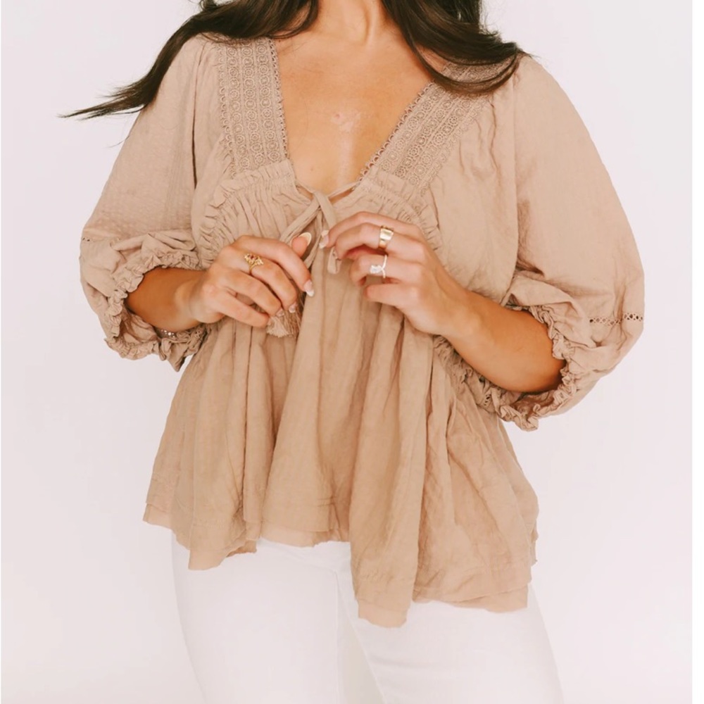 New Gauzy Woven Oversized Mocha Vintage Top